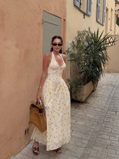 ZARA WOMAN NWT SS26 FRUIT PRINT POPLIN HALTER MIDI DRESS YELLOW 2806/336_XS-M