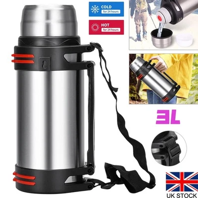 3L Thermos Flask Stainless Unbreakable Vacuum Handle Drinks Bottle Leak-Proof UK