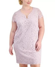 Connected Plus Size V-Slit-Neck Sequin Lace Sheath Dress Sz24W 109