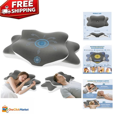 #ad Ergonomic Cervical Neck Pillow Adjustable Memory Foam for Pain Relief Grey $79.99