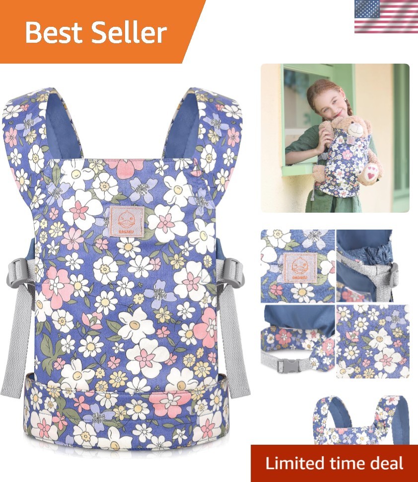 Kids Baby Carrier for Dolls with Blue Flowers Pattern