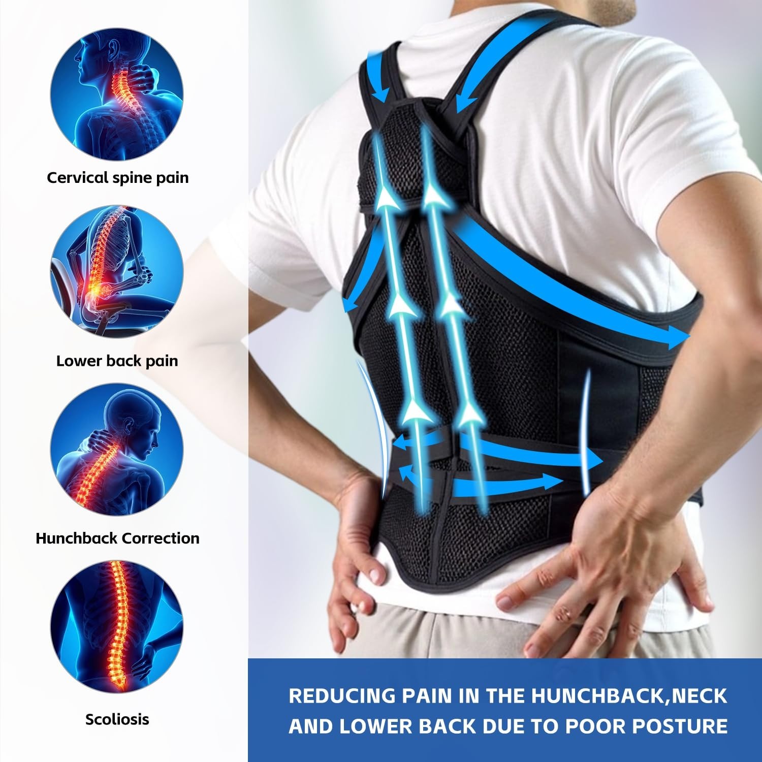 Full Back Support Brace Medium Adjustable Posture Corrector for Discomfort