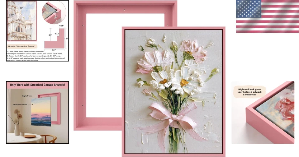 Floater Frame for 8x10 Canvas Paintings 2 Pack Pink Minimalist Wall Decor - Image 2 of 4