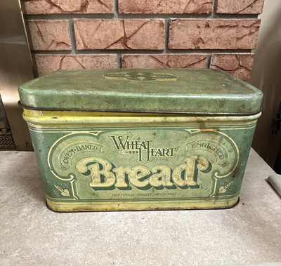 Vintage 1977 WHEAT HEART Brand Oven Baked Bread Tin Lime Green Enriched Kitschy