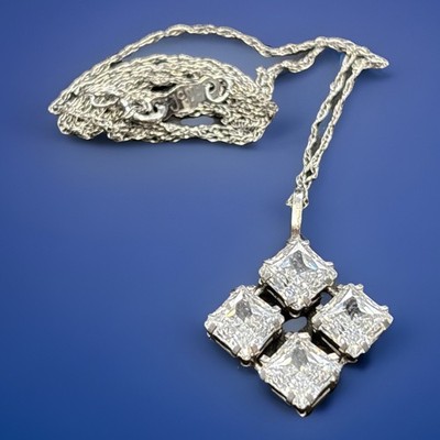 14k White Gold Dominique CZ 4 Stone Pendant 10k White Gold Necklace 20  JCM