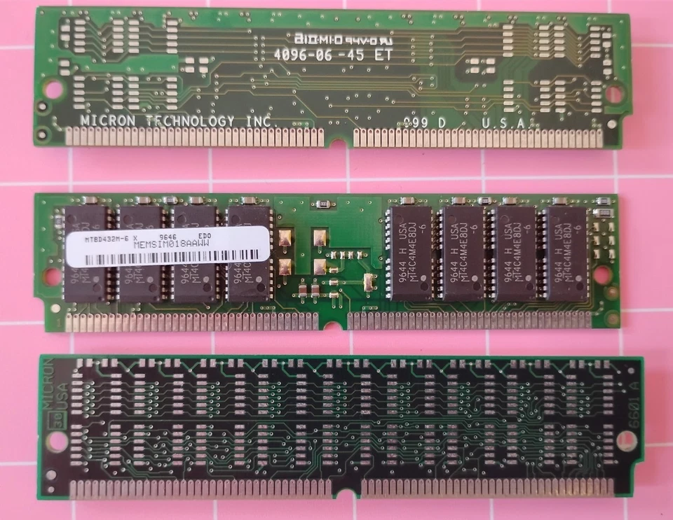 48MB 3x16MB EDO 60ns MICRON MT8D432M-6X MEMSIM018AAWW 72-pin Sim Ram Kit DRAM Foto 3 de 4