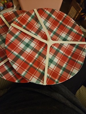 NEW. 2 Four Packs Melamine Plates/chargers, 8 Total, Red/Green Plaid