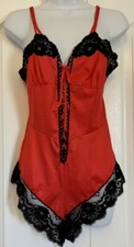 Vintage Nylon w/ Lace Red Teddy Lingerie By FORMFIT Rogers Size 34