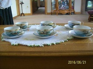 S-amp-K-Nippon-Saji-amp-Kariya-Handpainted-Vintage-Porcelain-6-Cups-amp-Saucers