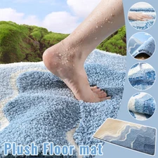 Sea Wave Floral Velvet Bathroom Floor Mat Water Absorption Anti Slip Foot Pad