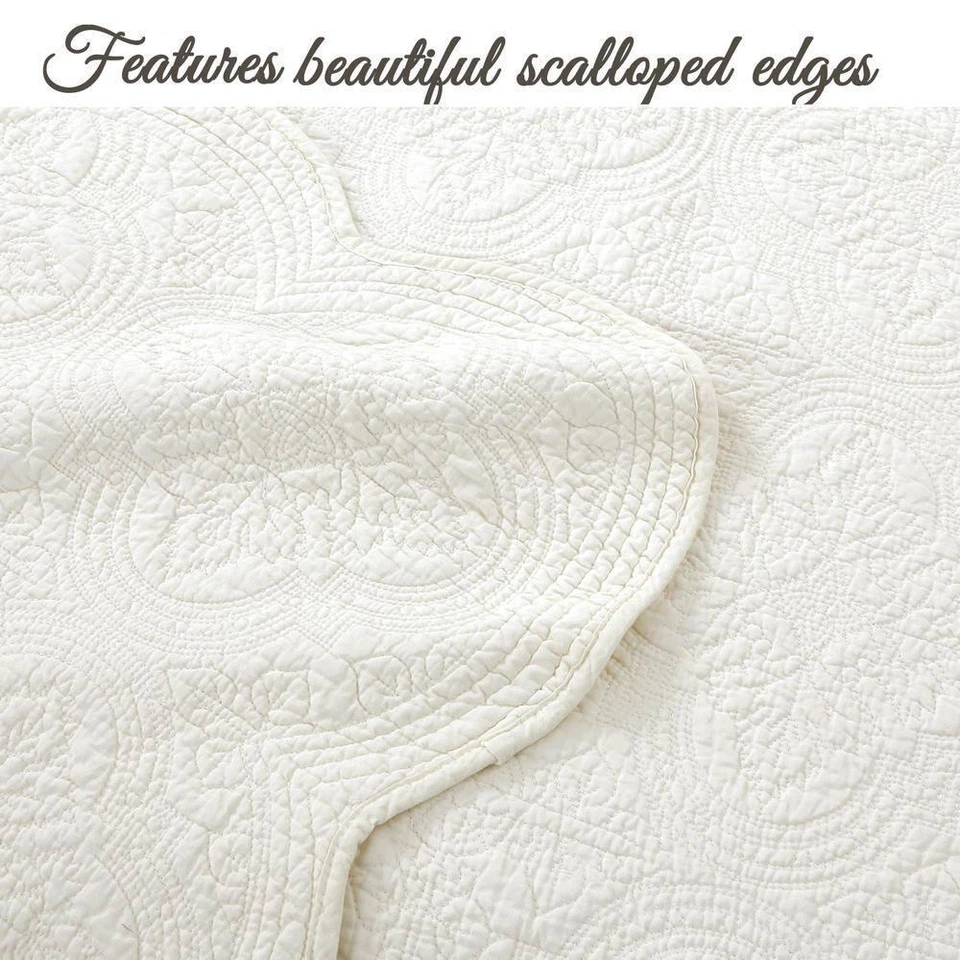 Acogedor Juego de Edredón Moda Hogar 92" x 88" Algodón Reina Color Sólido Blanco 3 Piezas Foto 4 de 4