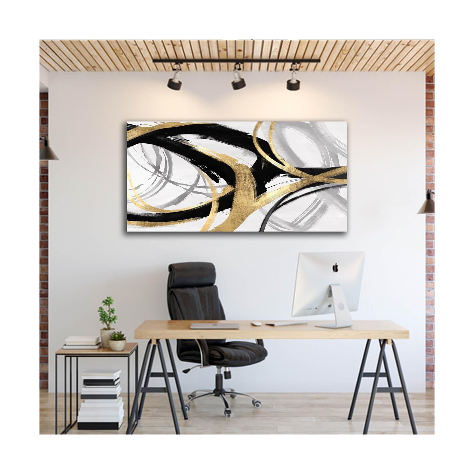 Kureful Gold Abstract Wall Art for Men/Black And White Wall Decor/Large