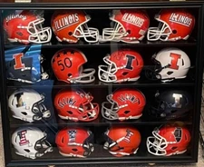 Mini Helmet Display Case 16+ Football Riddell Black Wood NFL Wall Shelf Cabinet