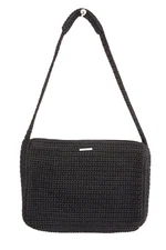The Sak Crochet Shoulder Bag Handbag with Zipper Pockets Casual BLACK VLS01