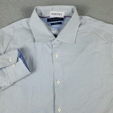 Tommy Hilfiger Shirt Mens 16 Blue Geometric Dress Button Up Long Sleeve STAINED
