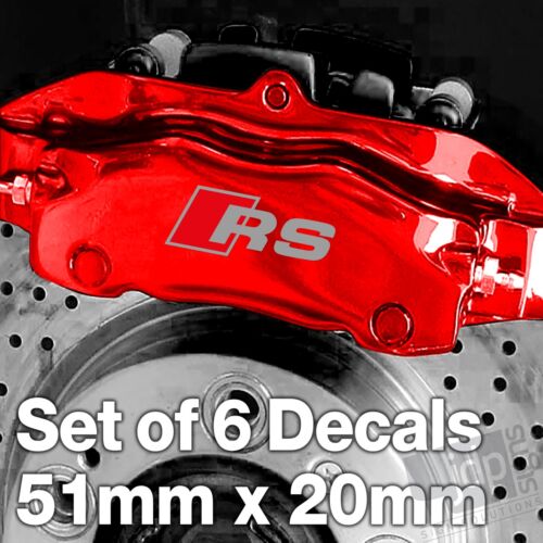x6 Audi RS Qualität Bremssattel Aufkleber Aufkleber - 51mm x 20mm - silber & rot - Bild 1 von 4