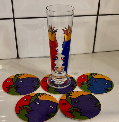 Ritzenhoff 1997 Schnapps/Shot Glass by Ambrogio Pozzi Plus 5 Matching Coasters