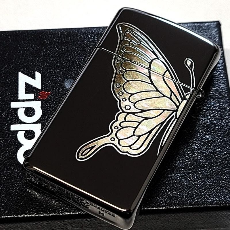 Zippo White Butterfly Shell Black Etching 2 Sided Processing Zippo White Butterfly Shell Black Etching 2 Sided Processing