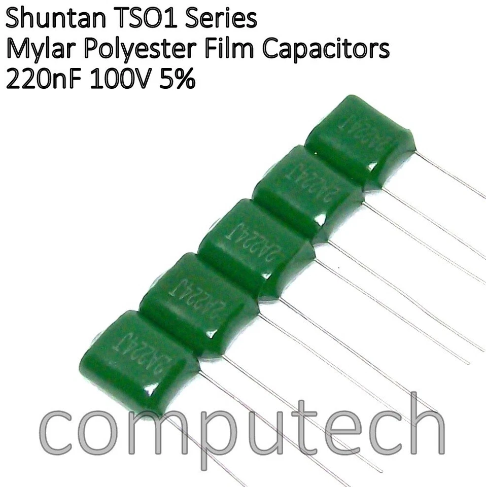 5 pezzi 220nF 100V 5% Condensatore Mylar Film Poliestere 2A224J