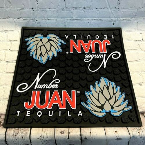 Number Juan Tequila Ron White Bar Spill Mat 16 3/4” x 16 3/4” Blue Black Gray