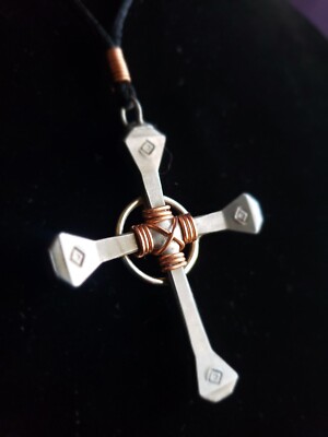 Nail Cross Necklace Horseshoe Nail & Copper wire wrap with USA Handmade