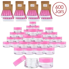 Beauticom® 5G/5ML (600 PCS) HQ Round Clear Plastic Refillable Jars w/ Pink Lids 