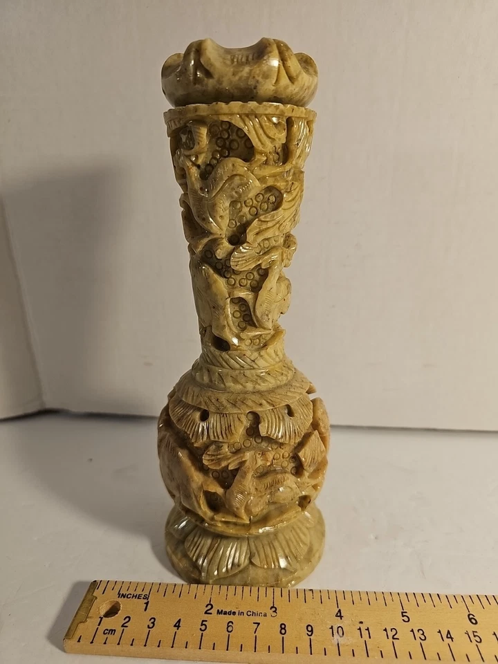 Jarrón de mármol de granito tallado a mano antiguo de colección... 8 1/2 pulgadas Foto 3 de 4