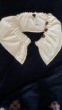 NWT Hand Knitted Ivory 100 Cotton Scarf Wrap w Wood Button Accents Pure Handknit