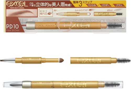 excel Powder & Pencil Eyebrow EXPD10 Pinkish Brown Eyebrow Brush Natural - 第 1/8 張圖片