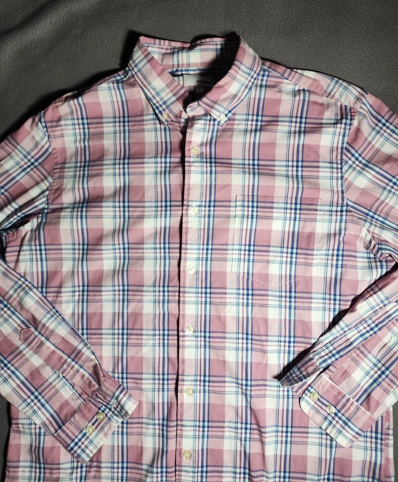 Camisa de vestir Sonoma para hombre grande blanca roja a cuadros con cuello abotonado manga larga Foto 2 de 4