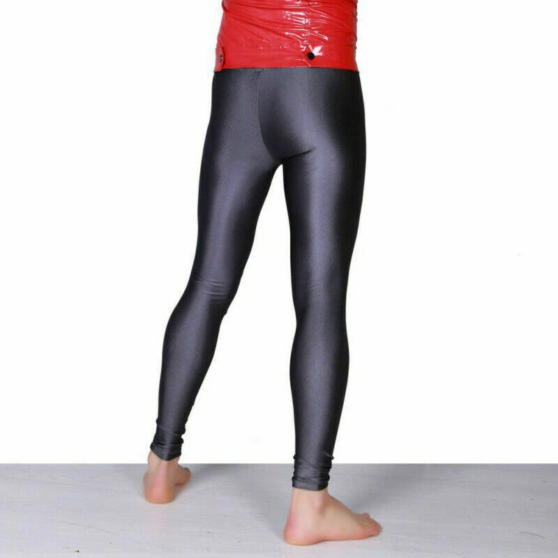 Men's Spandex Leggings Fitness Pants Stretch Low Waist Shiny Tight