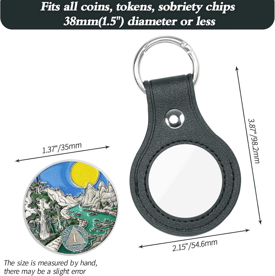 Pu Leather Coin Keychain For AA Coin, AA Recovery Coin Holder, Sobriety