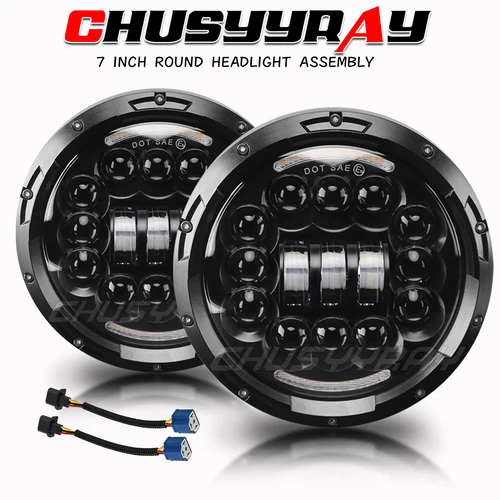 Pair 7 inch LED Headlights Hi-Low Beam DRL for Chevy Camaro C10 C20 Pickup Truck - Foto 1 di 12