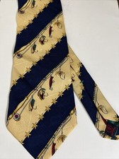 Tommy Hilfiger 100%Italian Silk Made In USA Striped Fishing Lure Tie 56”x4” Tie