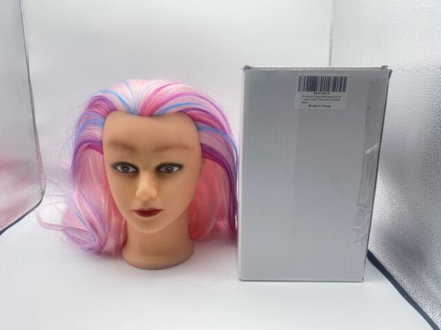 Cosmetology Mannequin Head Colorful Hair Pink Blue Purple 11" Tall NO CLAMP Box