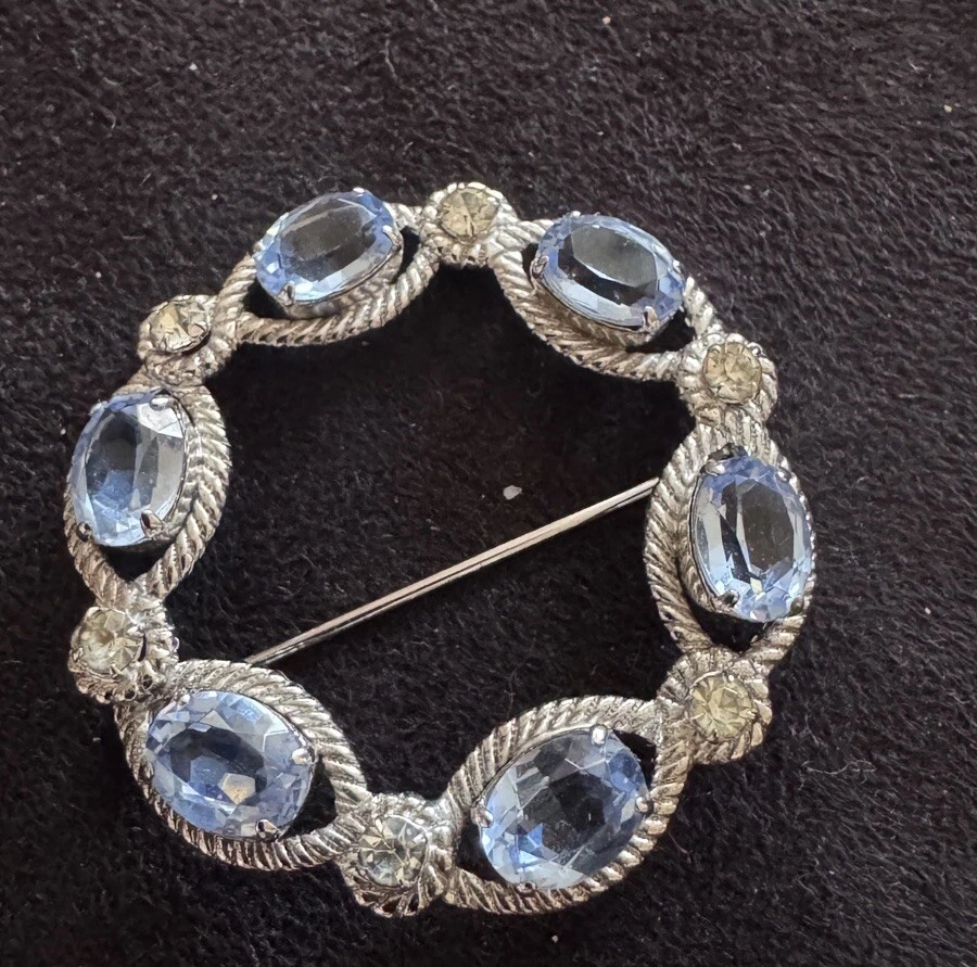 Broche firmado por VAN DELL diseñador plata 925 probada piedras de color aguamarina y blanco. Foto 2 de 4