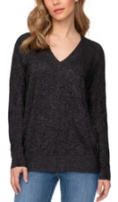 Buffalo David Bitton Ladies' Soft Cozy V-Neck Long Sleeve Top BLACK Choose Size