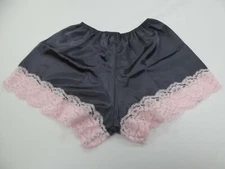 Charcoal  Polyester Satin French Knickers in 10/12 with Pale Pink Lace.