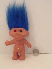 Russ Troll Doll 4" Vintage 1 Red Eye 1 Green Eye White Star On Belly Blue Hair
