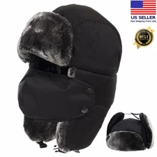 Winter Outdoor Trapper Hats Face Mask Fur Warm Russian Aviator Thermal Ski Caps