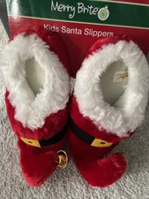New Christmas Santa House Shoes Slippers Elf July Bells Kids Sz 13-1 Red Gift