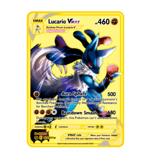 NEW Pokemon Cards Lucario VMAX 460 Gold Metal shiny Pokémon Card Tcg Kids  Gift