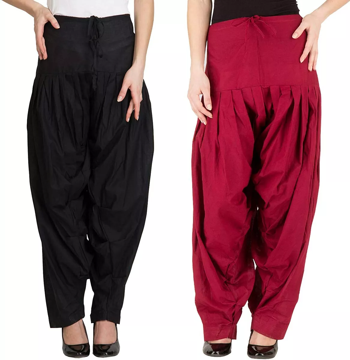 Women s Pure Cotton Plain Semi Patiala Salwar Pant Black Maroon Set Of 2Pcs