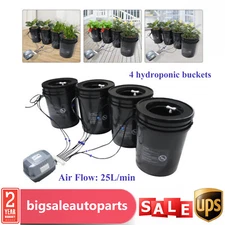 4 Bucket 5 Gal DWC Hydroponic Grow System w/ Top Drip Kit Planter + Air Pump 15W