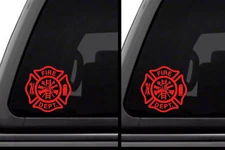 Fire Department Logo Two 5" in Bright Red - Firefighter Vinyl Decal Car Window