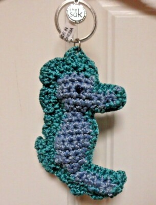 The SAK Crochet Craze Critter Dangle Sea Horse Keychain Blue Unique Hand-Crochet