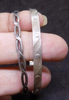 2 Vintage Sterling Silver Bangle Bracelets 1 Braided, 1 etched