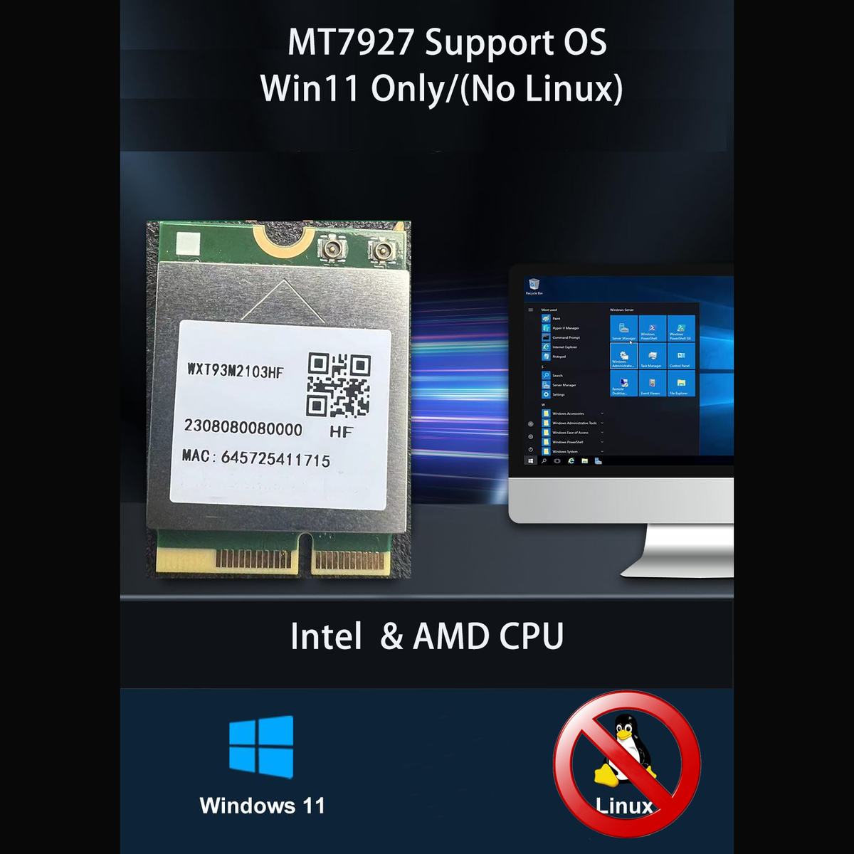 MediaTek MT7927 WiFi 7 M.2 NGFF Tri-band BT5.4 Laptop WiFi Card