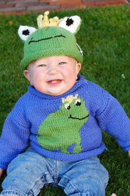 Strickanleitung Kopie 2530.   Baby Kind Frosch Mütze & Pullover.  21-29'' Brustumfang.  DK
