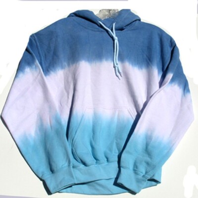 Size SMALL TRICOLOR OMBRE Turquoise White Blue Hand-dye TIE DYE HOODY Sweatshirt